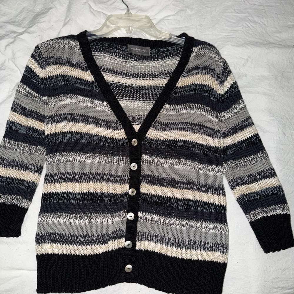 Wooden Ships Black and Gray Striped Cardigan